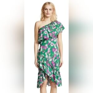 Backstage Floral One-Shoulder Green Multi Dress